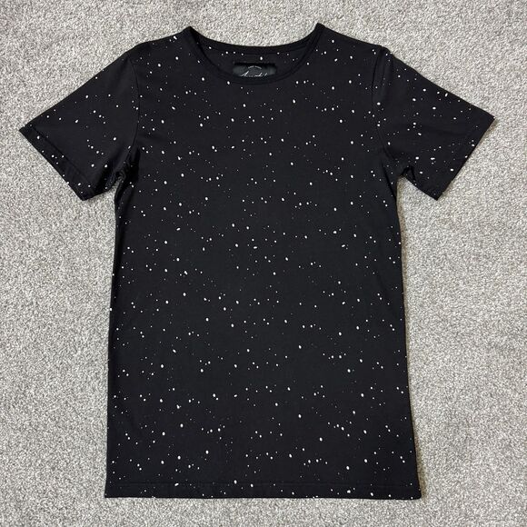 Inspected London Shirt Mens Small Black White Speckle Print T-Shirt Tee Crewneck - Picture 1 of 6